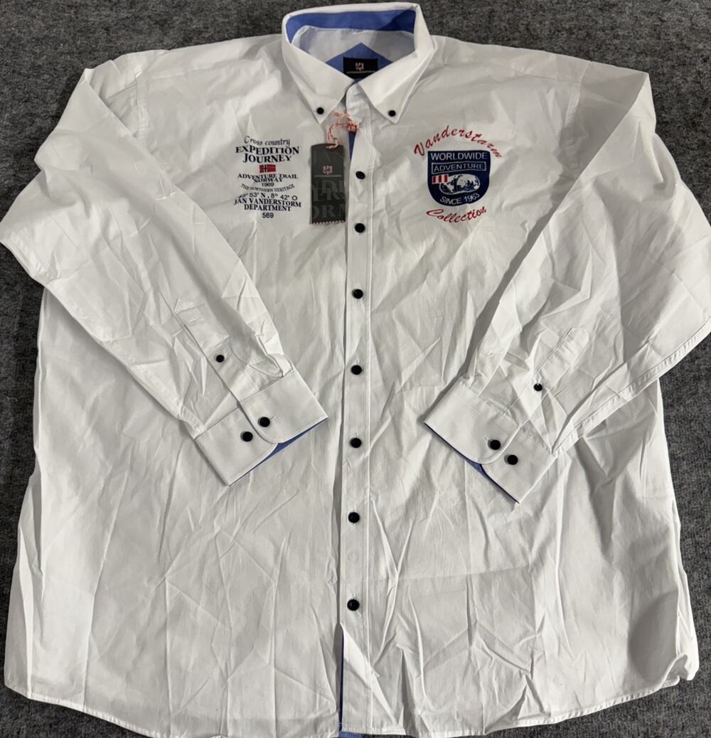 Jan Vanderstorm Shirt Mens 4XL White Norway Button Up Embroidered Yachting N100
